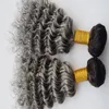 Ombre Cor # 1B Cinza Onda Profunda Encaracolado Malaio 9A Feixes de Cabelo Humano 3 Pçs / lote Dois Tons Raiz Escuro Cinza Extensão Do Cabelo Humano Cinza