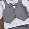Mikrdoo Hot Baby Boy Abbigliamento Completo Vest + Bow Camicia Pagliaccetto + Pantaloni Falso 2 Pezzi Abiti Formale Gentleman Cotton Wedding Abbigliamento Top Set Età 0-2 T