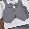 Mikrdoo Hot Baby Boy Kleidung Anzug Weste + Bogen Shirt Strampler + Hosen Gefälschte 2 Stücke Anzüge Formale Gentleman Baumwolle Hochzeit Kleidung Top Set Alter 0-2 T