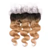 # 1B / 27 Mel Loira Ombre Cabelo Humano Brasileiro Cheia Do Laço 13x4 Orelha a Orelha Onda Do Corpo Frontal Castanho Claro Ombre Lace Frontal Encerramento