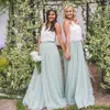 2019 Bohemian Country Bridesmaid Dresses Cheap White Top Mint Sage Tulle Skirt Two Pieces Maid Of Honor Dresses Gowns for Wedding Guest