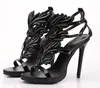 Summer Lady Wings Leaf High Heels Sandals äkta läderkvinnor Metalliska Winged Sandal Femininas Plus Size 41 426612976