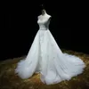 Elegante abito da sposa con strascico staccabile sopragonna a cuore senza maniche con perline in pizzo con applicazioni di cristalli cintura con lacci corsetto abito da sposa