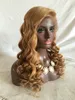 Unprocessed human hair loose wave glueless lace front wigs honey blonde for black women