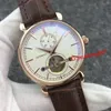 luxury Brown Leather Fashion Mechanical Men's Stainless Steel Automatic tourbillon Watch Sports mens Watches Wristwatch free shopping