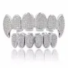 НОВЫЙ блестящий гриль в стиле хип-хоп Iced Out CZ Fang Mouth Teeth Grillz Caps Top Bottom Grill Set Мужчины Женщины Vampire Grills305H