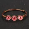 Summer Style Glass Ball Woven Armband Weave Lucky Flower Armband Handgjorda torkade blommor Pärlor Kvinnor smycken