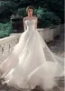 Glamour Tulle Satin Bateau décolleté a-ligne robes de mariée avec dentelle Appliques manches longues robe de mariée vestido de noiva