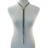 idealway Gold Pendant Long Bolo Tie Necklace for Women British Style Multi Rope Chain