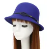 British Style Autumn Winter Women Wool Felt Fedoras with Leather Rope Trend Ladies Girls Stingy Brim Bucket Hats Dome Top Hats