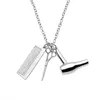 Cosmétologue coiffeur collier en argent sèche-cheveux/ciseaux/peigne balancent pendentif collier ciseaux bijoux coiffeur cadeau