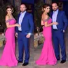 Fuchsia 2017 Lange Bruidsmeisje Jurken Off Shoulder Beaded Collar Mermaid Avondjurken Terug Rits Sweep Train Custom Made Party Jurken