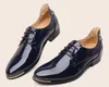 Męskie buty ze skóry lakierowanej modne buty ślubne oddychające buty do biura sznurowane płaskie buty męskie oksfordki rozmiar 38-48