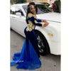 Seksi Uzun Kollu Mermaid Balo Elbise Yüksek Kaliteli Kraliyet Mavi Altın Aplikler Örgün Akşam Parti Kıyafeti Custom Made Artı Boyutu