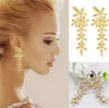 Fashion Long Snowflake Earrings Crystal Rhinestone Gold /Silver Tone Dangle Earrings Ear Stud Jewelry For Ladies /Girls