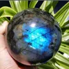 Boule de sphère de cristal de Labradorite naturelle, pierre précieuse orbe bleue250U