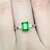 Enkel mode silverring med grön sten 4mm * 6mm Natural diopside Ring för kvinna Real Sterling Silver Engagement Ring