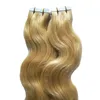 Blonde Brazilian hair extensiones adhesivas 100g Body wave Skin weft hair extensions tape in human hair extensions 40 pieces