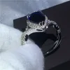 Klassieke Ring Peer Cut 6CT Blauw Zirkoon Crystal White Gold Filled Party Wedding Band Ring voor Vrouwen Mannen Kerstcadeau