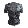 All'ingrosso- Donna Top T-shirt mimetica sexy Amry Fasciatura manica corta Deep V Lace Up 2017 Fashion New T shirt Tees Maglietta casual in cotone