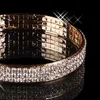 Luxury Gold Plated Bridal Bracelet Bling Bling 3 Row Rhinestone Arabic Stretch Bangle Women Prom Evening Party Jewelry Bridal Accessories