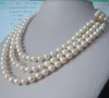 Triple Strands 9-10mm Real Australian South Sea White Pearl Necklace