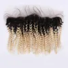 Dunkle Wurzel Afro Verworrene Lockige Malaysische Reine Haarwebart Mit Spitze Frontal Blonde Ombre #1B 613 Menschliches Haar Bundles mit Spitze Frontal Verschluss