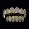 NEW Shining Hip Hop GRILLZ Iced Out CZ Fang Mouth Teeth Grillz Caps Top & Bottom Grill Set Men Women Vampire Grills293M