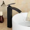 Nieuwe olie gewreven Bronzen Badkamer Kranen Tall Basin Kraan Zwarte Sink Mixer Taps Square Single Handvat Deck Mounted Water LH-16989