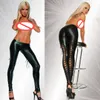 Leggings da donna punk gotici in ecopelle nera elasticizzati con lacci sul retro Pantaloni sexy Abiti da pole dance