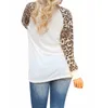 Moda nova mulheres senhoras primavera outono de manga longa leopardo solto casual tees tops t shirt 3 cores mais tamanho M-3XL