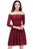 2018 New Design Lace Burgundy Party Homecoming Dresses Vintage Off Shoulders Long Sleeves Knee Length Cocktail Homecoming Dresses CPS694