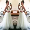 2018 Tanie Suknie ślubne Plaża Sexy Głębokie V-Neck Bez Rękawów A-Line White Bridal Suknie Custom Made Sweep Pociąg