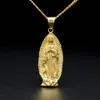 God Holy Mother Virgin Mary Charm Pendant Yellow Gold Color With 24" Cuban Curb Chain Necklace For Men And Women