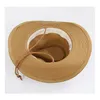 Unise enfants Cowboy paille Sunhat avec ceinture en cuir enfants Jazz chapeaux Cowgirl réglable mentonnière casquettes pour garçon et fille