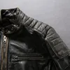 vintage black AVIREXFLY Men cow leather jacket retro stripe slim fit motorcycle leather jackets Racing jacket sale