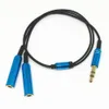 Freeshipping 3,5 mm Stereo Aux Jack 1 Man till 2 Kvinna Y splitter Headphone Audio Cable Blue Connector