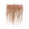 #27 Honey Blonde 13x4 Ear to Ear Full Lace Frontal Closure With Strawberry Blonde Kinky Curly Virgin Peruvian Human Hair Bundles 4Pcs Lot