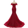 2017 Sexy Red Bateau Mermaid Formal Evening Dresses With Ruffles Organza Floor-Length Plus Size Prom Party Celebrity Gowns BE04