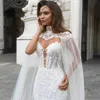 Vestidos lindos de casamento de laço de sereia com capa puro vestido de casamento boêmio do pescoço apliques plus tamanho nupcial vestidos de novia