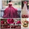 Rouge foncé robe de bal Robes de bal chérie Dentelle Tulle Petal Agrémentée étage Longueur Robes de soirée 2018 Bonbon 16 Robes