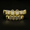 Newest 18K Real Gold Plated Iced Out HipHop Hollow Teeth Grillz Top & BottomHalloween Christmas Party Gift