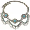 idealway Bohemain Mode Gypsy Argent Plaqué Alliage Coin Gland Bleu Résine Perles Ventre Corps Chaîne Taille Chaîne Corps Bijoux