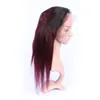 Vin Röd Ombre 360 ​​Band Lace Frontal Closure Pre Plocked Silky Rak 1B / 99J Bourgogne Red Brazilian Hair Full Frontal 360 Band stängning