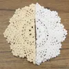 Partihandel-Vintage Bomull Garn Table Mat Kustar Runda Hand Virkade Lace Doilies Hem Matbord Dekorativa Tillbehör Tyger