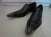 Chaussures de luxe faites à la main pour hommes, bout pointu en métal, chaussures habillées en cuir noir à enfiler, zapatos de hombre, grandes tailles EU38 à 46, US6 à US12
