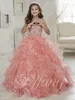 New Beading Little Girls Pageant Dresses Ruffles 2018 Pink Organza Pageant Dress Ball Gown Flower Girls Dresses for Wedding