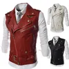 Men's Vests Wholesale- Leather Motorcycle Vest Mens Black Leather Vest Red Waistcoat Steampunk Rock Slim Fit Zipper Sleeveless Jacket XXL