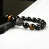 Kraftfulla Mens Smycken Partihandel 10st 10mm Naturfaceted Black Onyx Stone med Micro Pave CZ Leopard Armband för gåva