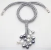 12mm Real White Black Gray Freshwater Pearl Necklace Leather Cord Magnet Clasp